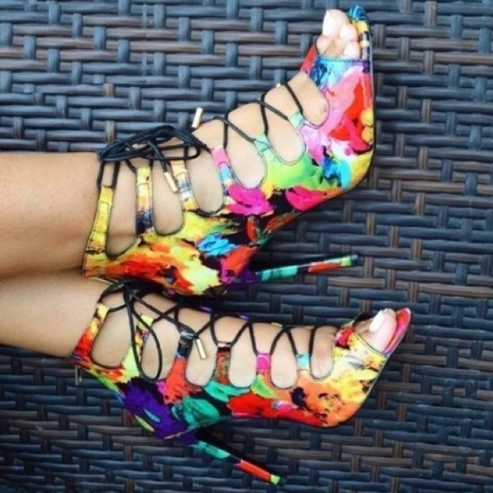 Steve Madden Stilettos heels Multicolor rainbow tie dye lace up colorful size 9